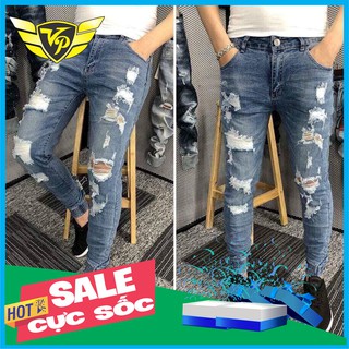 Quần Jean Nam | Quần Bò Rách | Quần Jean Nam Rách Cào Xướt ống chun bo Cao Cấp