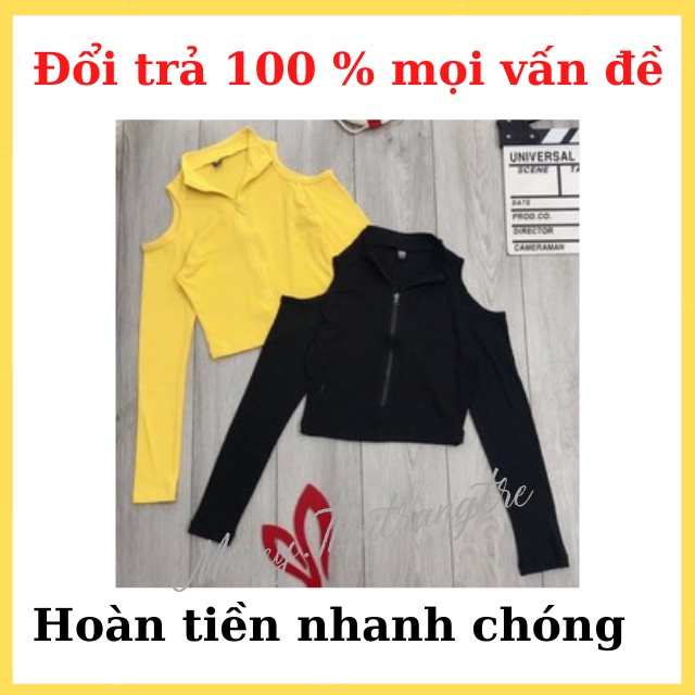 [MUA  2 TẶNG 1] Áo Croptop Nữ Hở Vai Tay Dài Dây Kéo Cổ Lọ, Áo Crt Thun Gân Nữ Khoét Vai Dài Tay Cổ Cao Kiểu ÔmFreesize