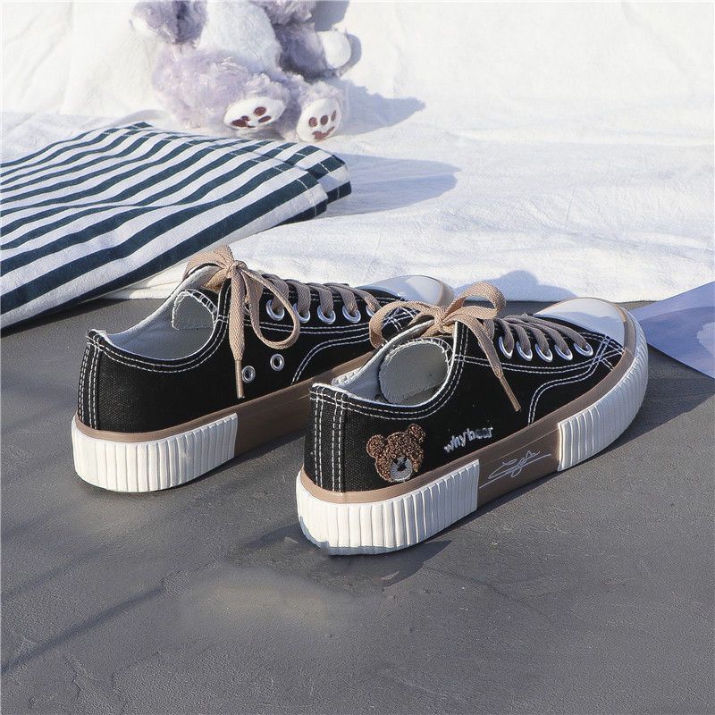 Giày Thể Thao Vải Canvas Thêu Hình Gấu Dễ Thương Cho Nữ