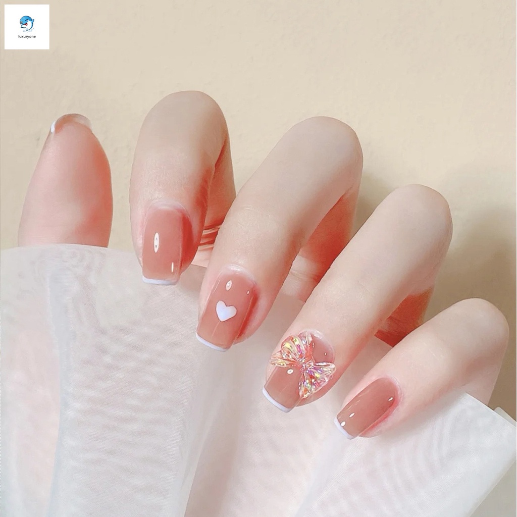 Set 24 móng tay giả họa tiết trái tim/ bươm bướm thời trang dành cho nữ