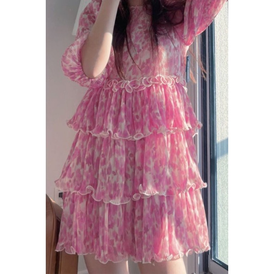 🌺order🌺 đầm babydoll hồng xếp tầng (kèm ảnh thật)