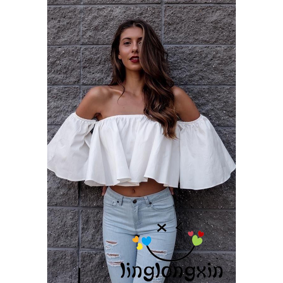 [Mã FASHIONT4WA2 giảm 10K đơn 50K] Áo croptop trễ vai tay loe gợi cảm dành cho phái nữ | BigBuy360 - bigbuy360.vn
