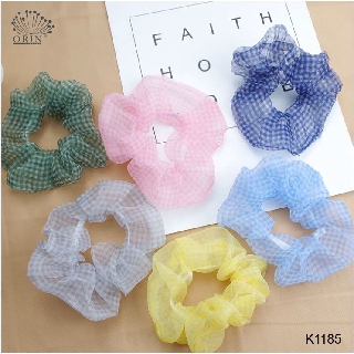 Dây buộc tóc, cột tóc vải scrunchies voan caro cao cấp Orin K1185