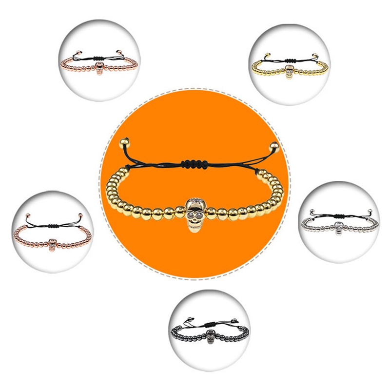 Vòng Tay Bện Dây Nylon Mặt Đầu Lâu Phong Cách Halloween Cho Nam