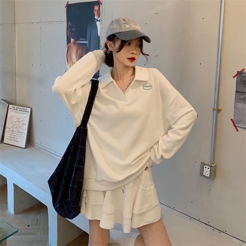 COZOK Set áo Sweater tay dài dáng rộng + chân váy lưng cao thời trang