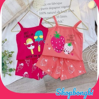 Bộ bé gái 2 dây cotton xuất dư đẹp mát hút mồ hôi 6 màu dễ thương