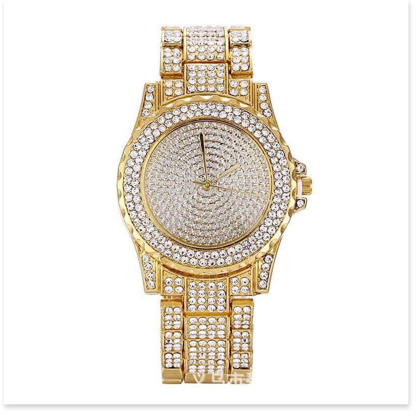 Đồng hồ nam  Rhinestone sang trọng nạm kim cương chống nước dây 29mm mặt 40mm bảo hành 6 tháng