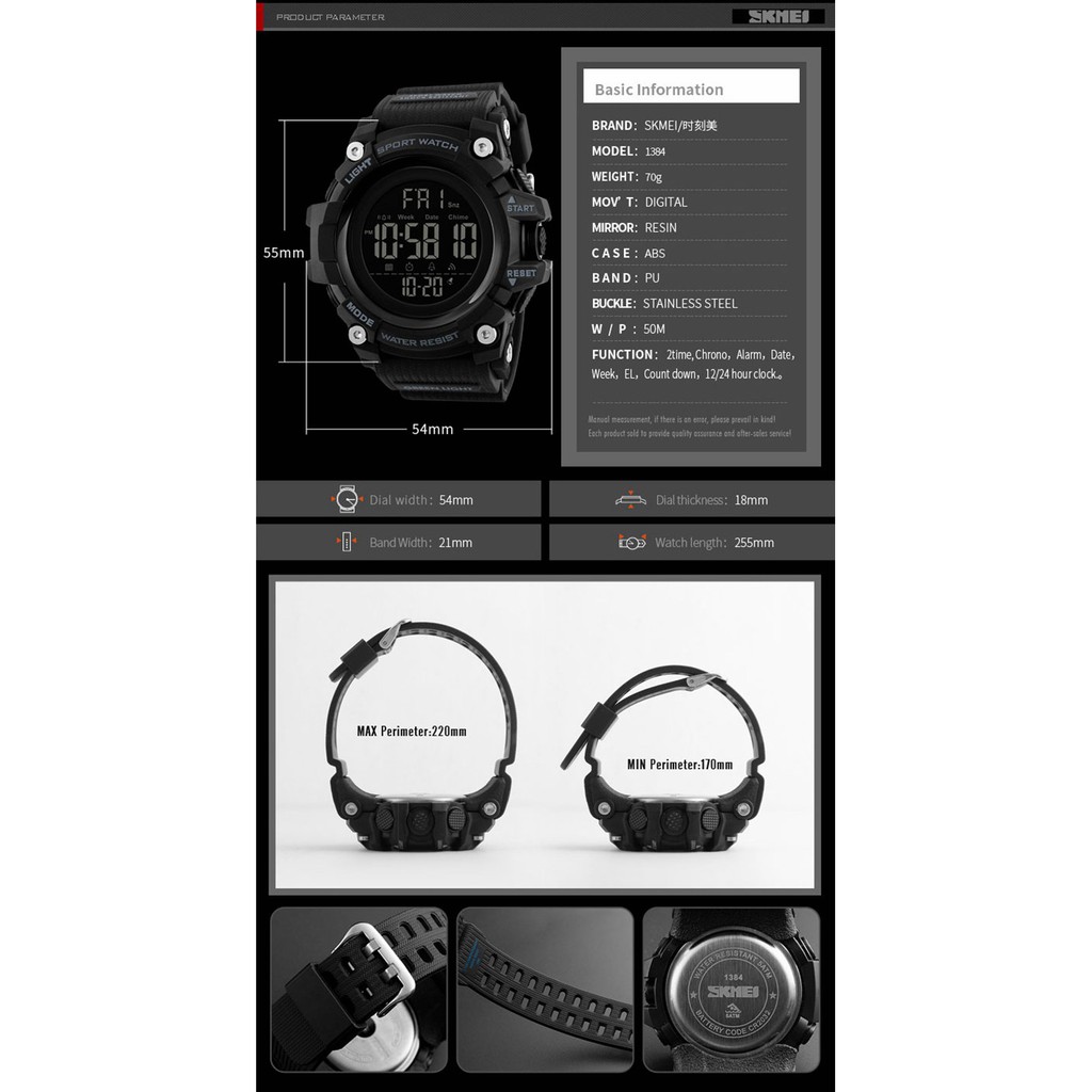 Đồng Hồ Điện Tử Đèn Led Skmei 1384