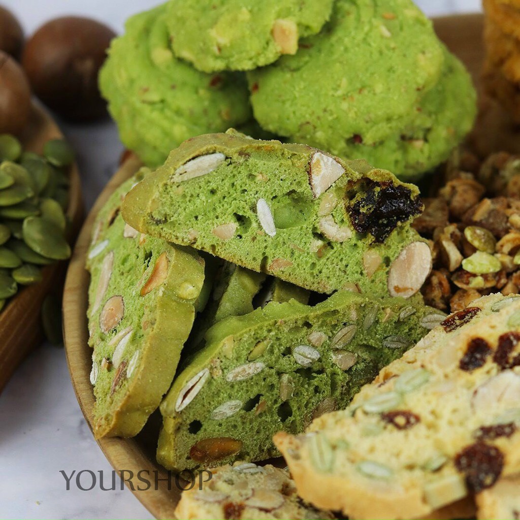 Bánh Cookie Matcha Trà Xanh, Hạnh Nhân -Yourshop - Bánh ăn kiêng, giảm cân