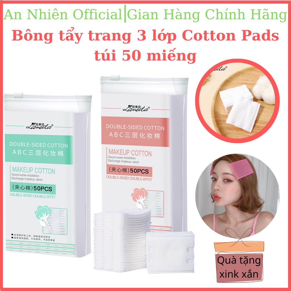 Bông Tẩy Trang Cotton Pads 3 Lớp Kháng Khuẩn Túi 50 Miếng Hàng Cao Cấp