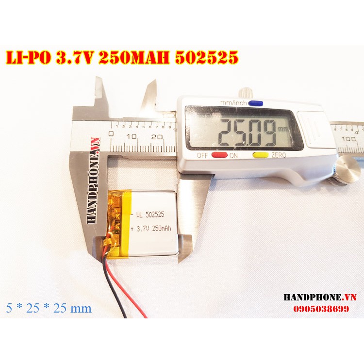 Pin Li-Po 3.7V 250mAh 502525 (Lithium Polyme) cho Smartwatch,Bộ đàm,Định vị GPS,Camera hành trình,cân điện tử,máy ghi âm