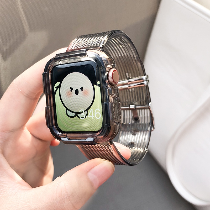 Dây Đeo Trong Suốt + Ốp Bảo Vệ Cho Đồng Hồ Thông Minh Apple Watch series 7 6 5 SE iWatch 38mm 42mm 40mm 44mm 8 45mm 41mm
