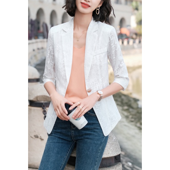 Áo khoác vest phối ren thời trang Hàn Quốc cho nữ 2021