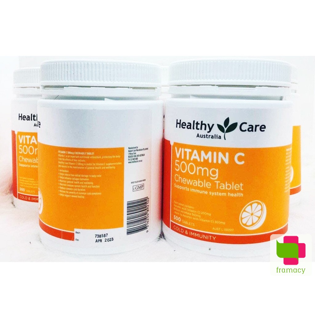 Viên uống Healthy Care Vitamin C 500mg, Úc (500v) tăng cường đề kháng, đẹp da cho người từ 2 tuổi trở lên | BigBuy360 - bigbuy360.vn