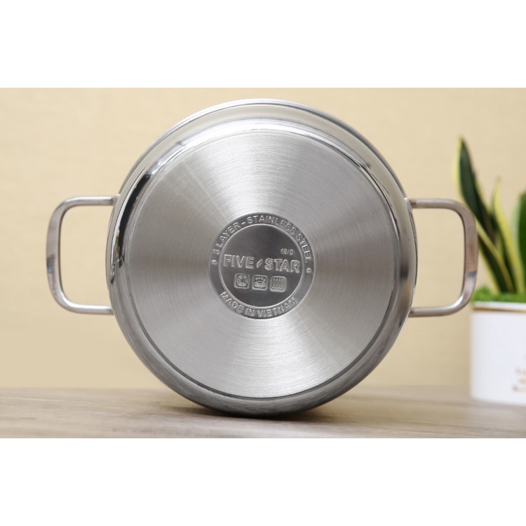 NẮP KÍNH - NỒI INOX 3 ĐÁY FIVESTAR 16CM / 18CM / 20CM / 24CM – DÙNG MỌI LOẠI BẾP (KỂ CẢ BẾP TỪ) - BẢO HÀNH 5 NĂM