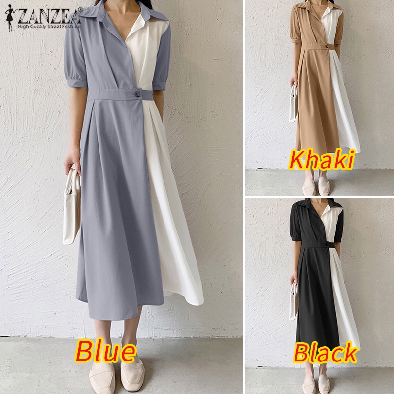 Đầm ZANZEA ngắn tay cổ chữ v thời trang nữ tính