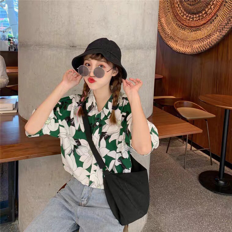SƠ MI LOANG HOA XANH LÁ - SƠ MI HOA XANH TRẮNG ULZZANG