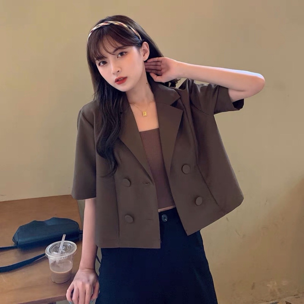 Áo Khoác Blazer Nữ Cổ Vest Tay Lỡ Dáng Croptop - Blazer Cộc Tay Dáng Lửng Mix Áo Quây -  Áo Vest Khoác Ngoài Nâu Đen Be | WebRaoVat - webraovat.net.vn