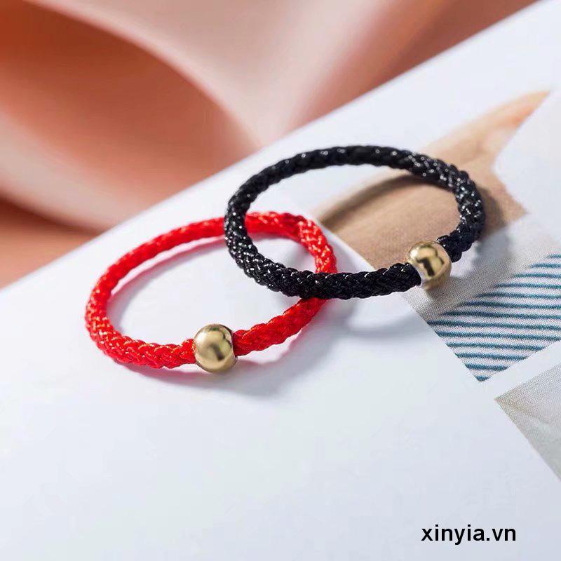 Nhẫn Bện Dây Đính Hạt Vàng Nhỏ Màu Đen Dành Cho Cặp Đôi Bạn Gái
