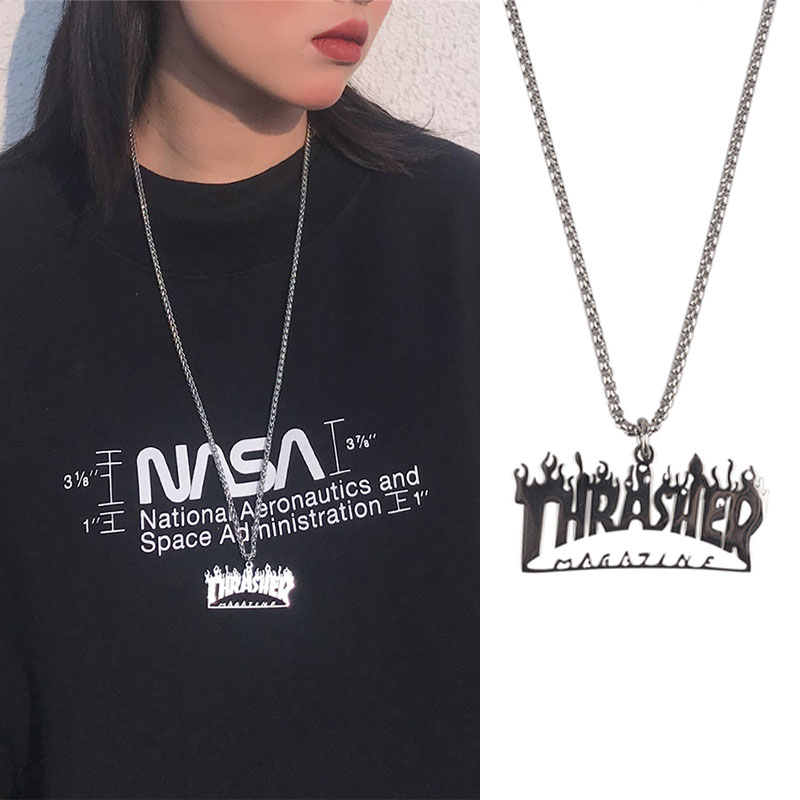 ROCK vòng cổ Thép Titan Không Gỉ Mặt Hình Ngọn Lửa Phong Cách Hip Hop Cho Nam