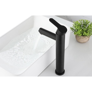 Vòi Lavabo nóng lạnh inox 304 sơn tĩnh điện đen kiểu tròn cao cấp tặng kèm dây cấp