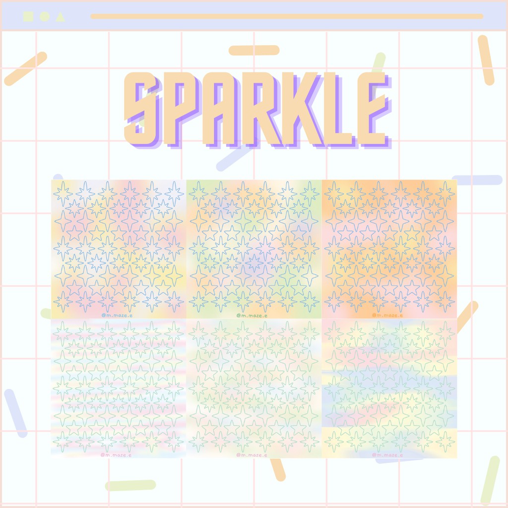 STICKER SPARKLE - STICKER VIỀN TRĂNG TIM SAO - Màu pastel, Trang trí sổ planner, Top loader Kpop phong cách Hàn Quốc.