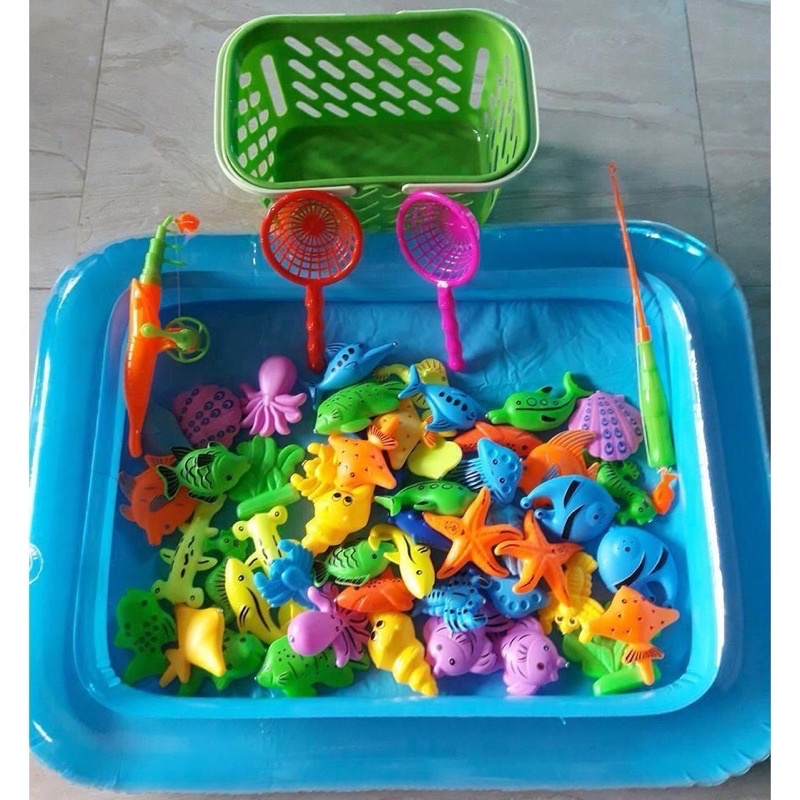 Đồ chơi Câu cá cho bé nam châm Bể phao nước cỡ Lớn 40*55cm Đủ bộ gồm Bể hơi+Cần câu+Bơm+Cá gắn nam châm