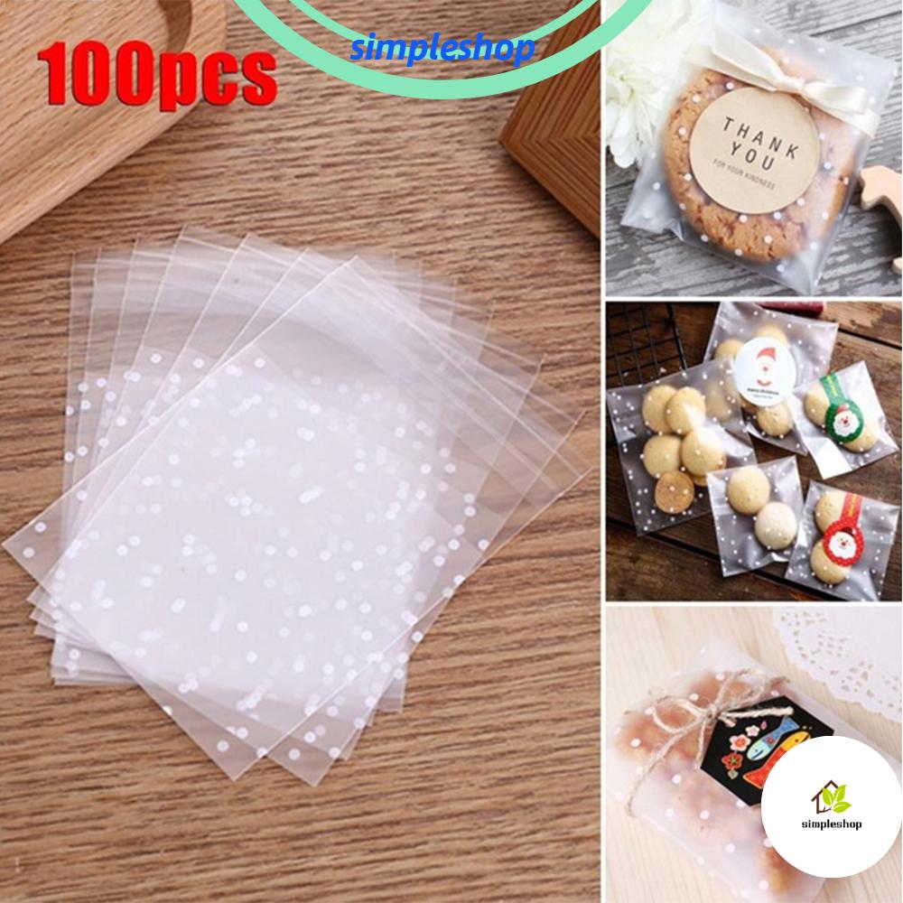 ❀SIMPLE❀ 100pcs Birthday Cookie Bags Self-Adhesive Candy Pockets Packaging Bag Biscuit Wedding Party Dots Frosted Baking Wrapping Supplies