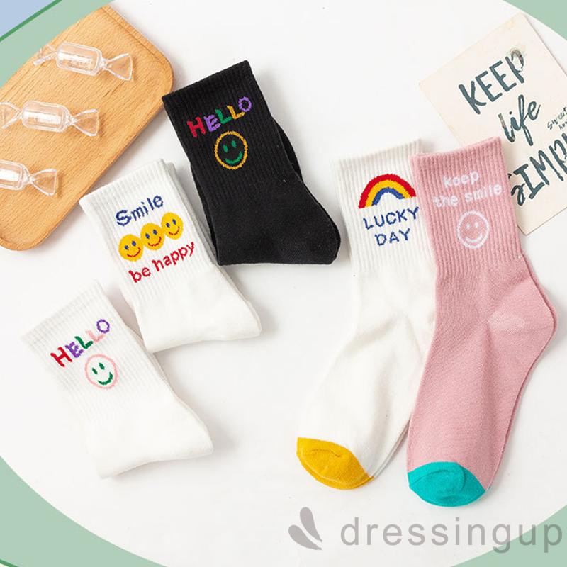 Đôi vớ cotton in hình mặt cười màu cầu vồng cho người lớn