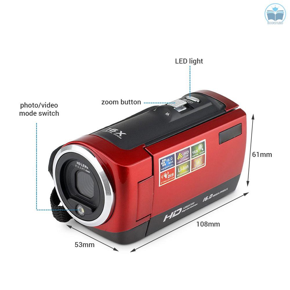 Video Camera Camcorder Vlogging Camera FHD 1080P 16MP 16x Digital Zoom 2.7 Inch 270 Degree Rotatable LCD with Battery