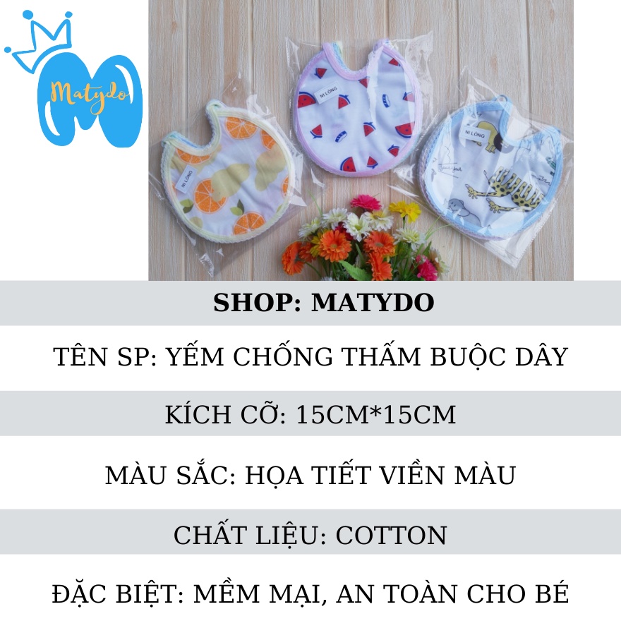 Khăn yếm chống thấm cho bé ăn dặm chất liệu cotton 2 lớp mềm mịn cao cấp có dây buộc nhiều hình