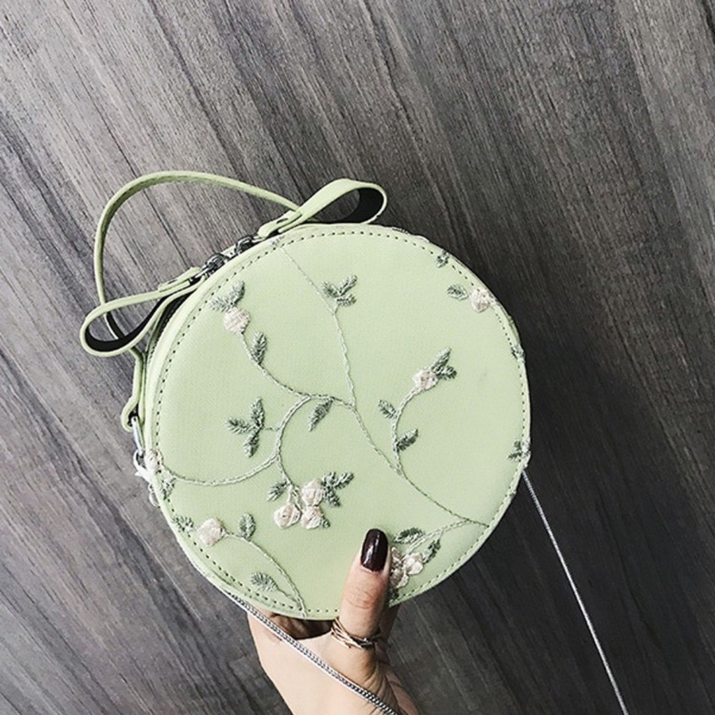TÚI HỘP TRÒN THÊU HOA XINH XẮN MỚI N8901 TÚI NỮ ĐEO CHÉO 3 MÀU ĐẸP