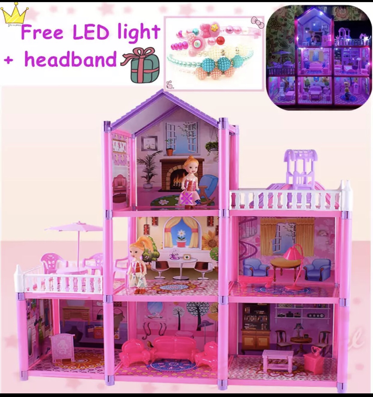 🏠🏠 VILLA 3 TẦNG CÓ ĐÈN LED - BỘ LẮP RÁP NHÀ BÚP BÊ 129 CHI TIẾT 💖 [MẪU MỚI]