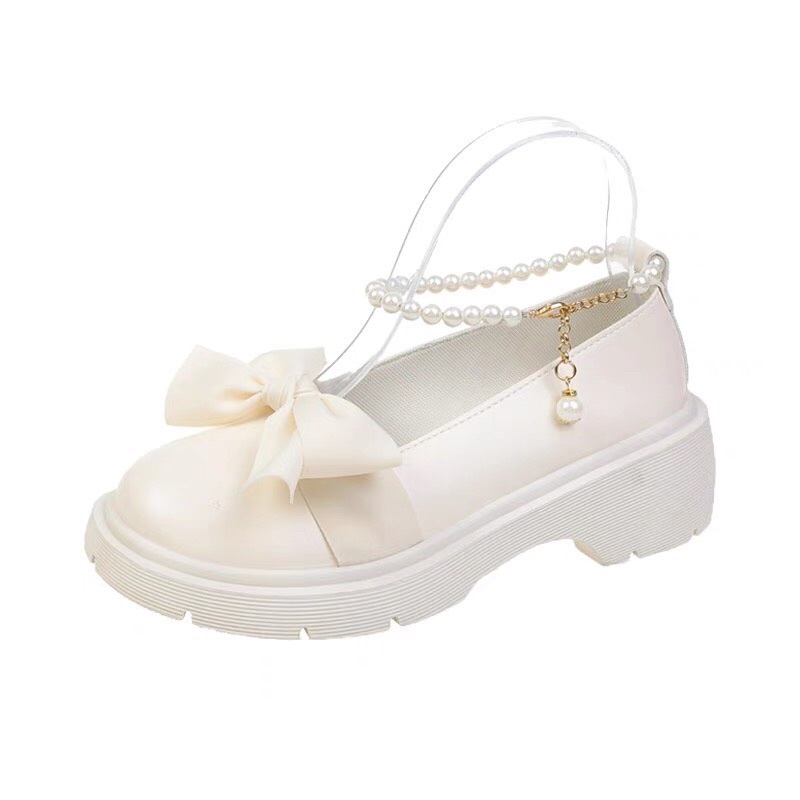 Giày Lolita Nữ Quai Ngọc Mũi Nơ, giày búp bê nữ phong cách hàn quốc