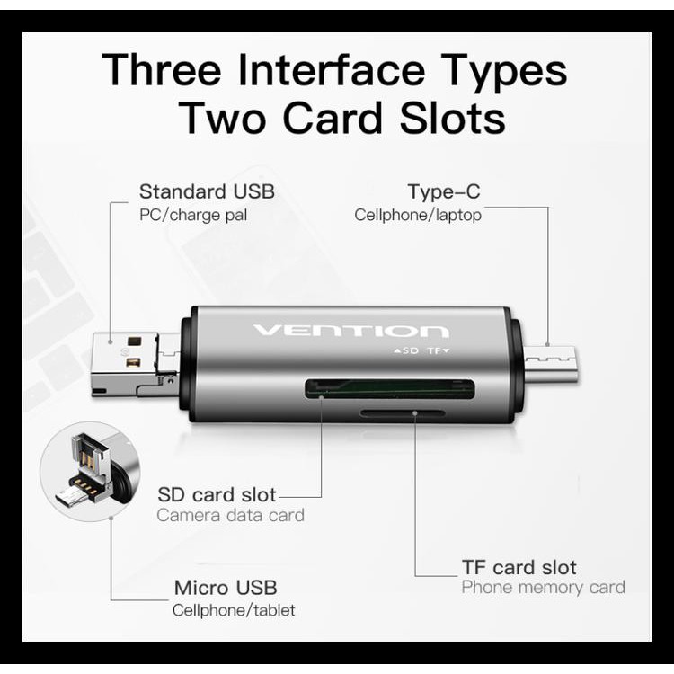 Đầu Đọc Thẻ Nhớ Vention Ccj Allin1 Usb Micro Sd Tf Tốc Độ Cao 1200 | BigBuy360 - bigbuy360.vn