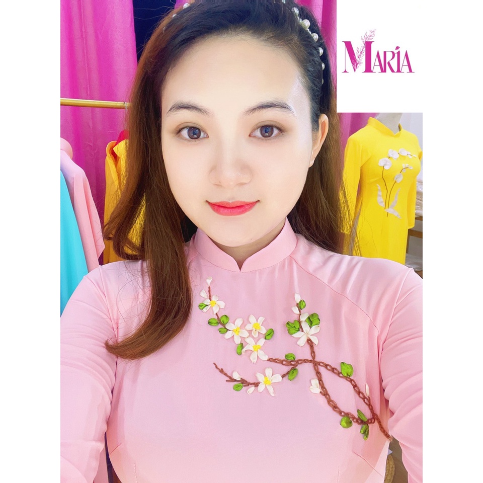 [𝐌𝐀𝐑𝐈𝐀] 𝙏𝙃ƯƠ𝙉𝙂 𝙃𝙄Ệ𝙐 Aó Dài 𝐦à𝐮 𝙃Ồ𝙉𝙂 𝙋𝙃Ấ𝙉- họa tiết 𝙃𝙊𝘼 𝙓𝙐𝙔Ế𝙉 𝘾𝙃𝙄 2 Tà (1 lớp) chuẩn FORM