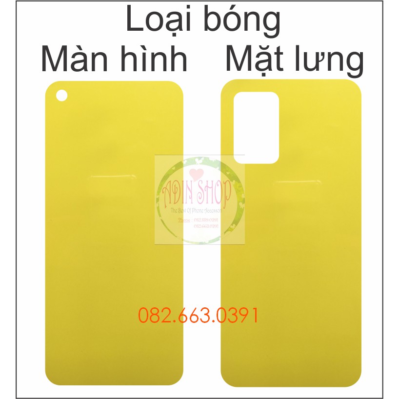 Dán PPF Oppo A54 (4G/5G) loại nhám, bóng dành cho màn hình, mặt lưng, mặt lưng full viền