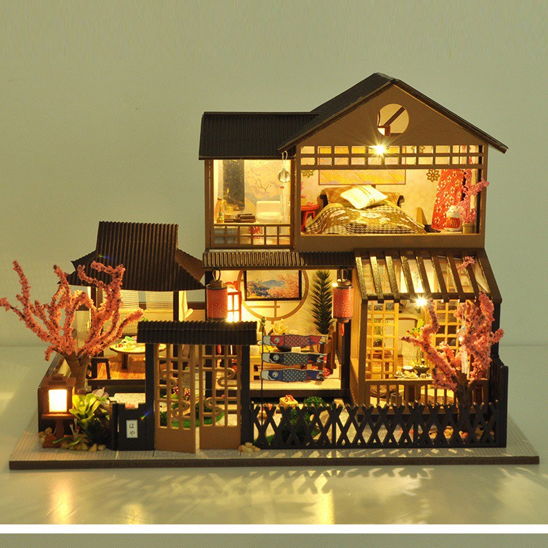 Mô hình nhà DIY Doll House A Day Of Okayama Kèm Mica Chống bụi, Bộ dụng cụ, Keo dán và Bộ phát nhạc