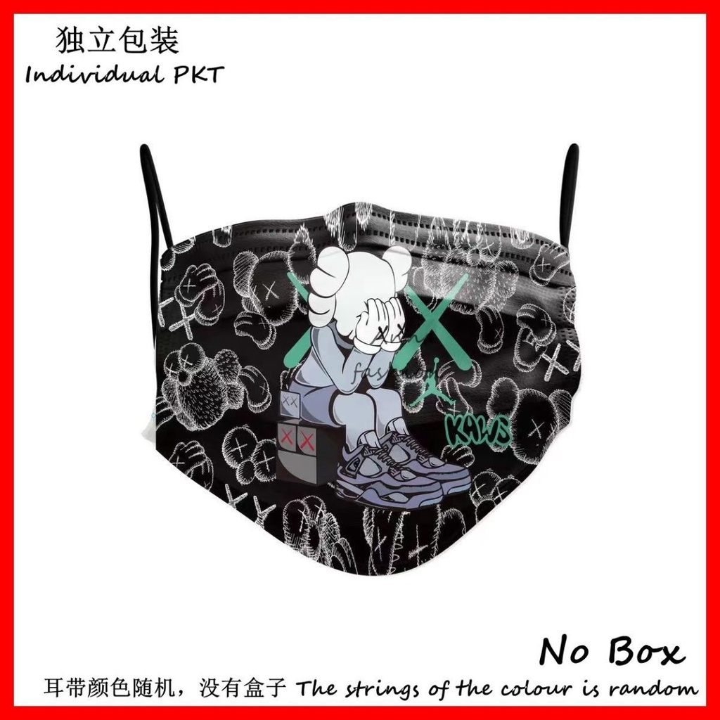 Bộ 5 Khẩu Trang 3 Lớp Dùng Một Lần In Hình Kaws Sesame Street 000