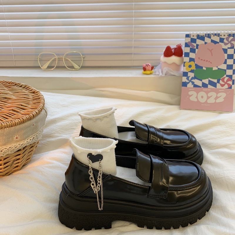 Giày loafer oxford búp bê đế cao đồng phục học sinh dễ thương da PU đế 5.5cm Yannie Lolita