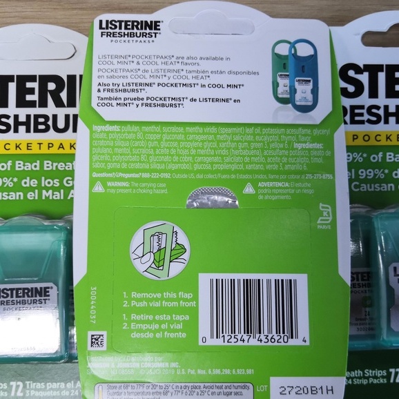 Ngậm Thơm Miệng LISTERINE Freshburst Pocketpaks Breath Strips (Xanh Lá/xanh dương) (3x24)