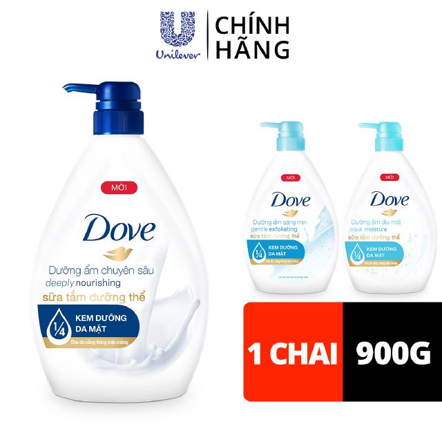 Sữa tắm dưỡng thể Dove với 1/4 kem dưỡng da mặt cho da căng bóng mịn màng 900g