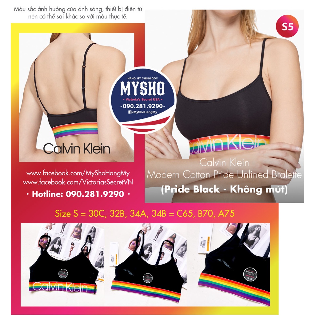 Áo bralette CK không mút, gài sau, trồng đầu - Calvin Klein USA