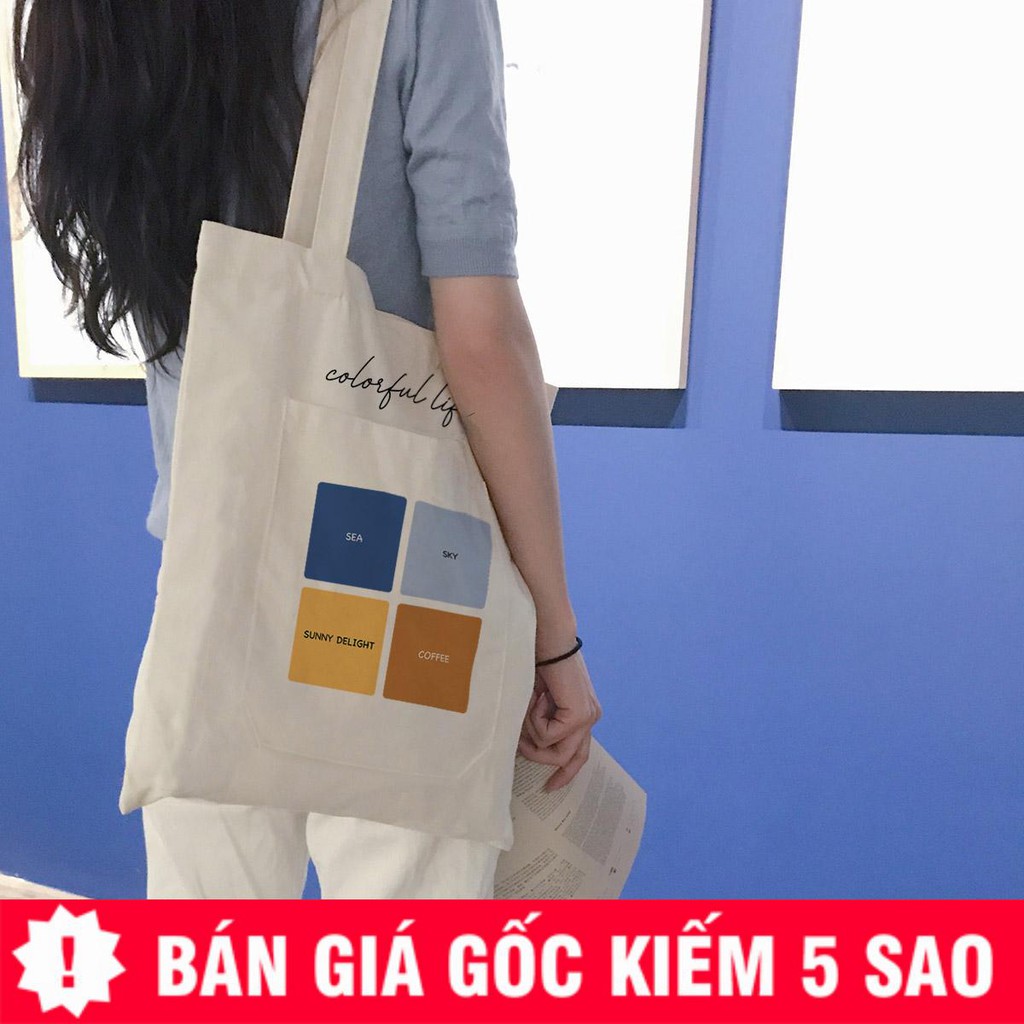 Túi Vải Tote Cỡ Lớn Colorful Life Ngăn Ngoài P2068