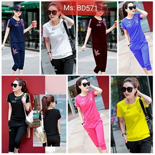 Set bộ đồ thể thao quần lửng họa tiết sọc l