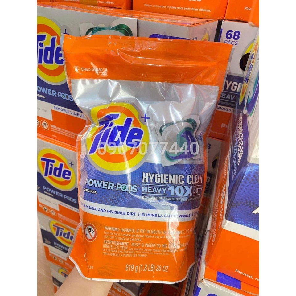 Viên giặt Tide Laundry Hygienic Clean Heavy 10X Duty Powder Pods bịch 17 viên của Mỹ - EDS Hàng Mỹ