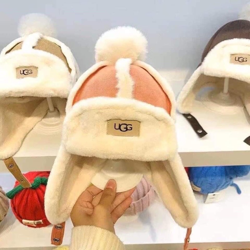 Mũ phi công lông cừu bịt tai cho bé
