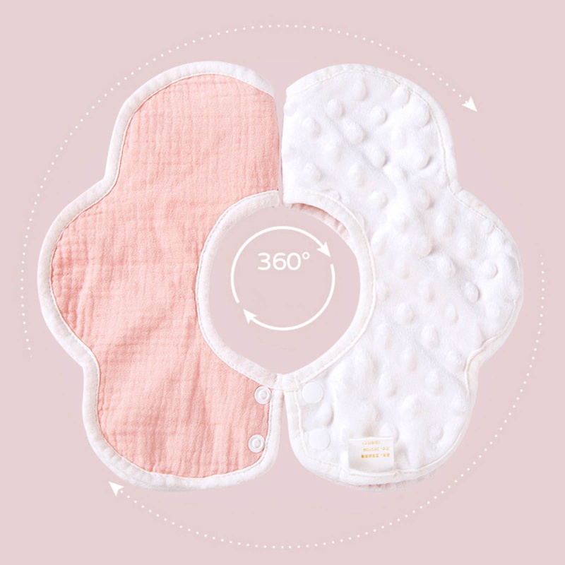 Yếm ăn cotton màu trơn chống thấm nước thiết kế xoay 360 độ hình bông hoa xinh xắn cho bé