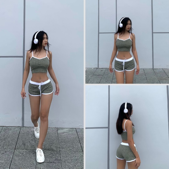Nguyên bộ áo croptop và quần ngắn hoạ tiết LOVEKIUTEE