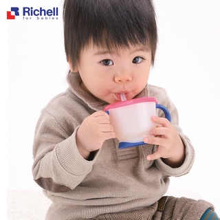 Cốc richell cho bé tập uống, hút 3 giai đoạn nắp kem tay hồng, nắp vàng tay xanh nội địa nhật bản hàng chính hãng